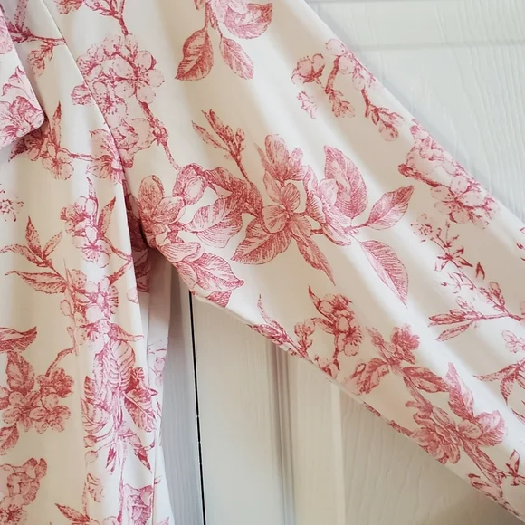 Lauren Ralph Lauren Med Long Sleeve Blouse Pink White Floral Romantic - Picture 6 of 12